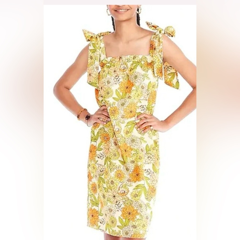J CREW Tie-shoulder cotton poplin dress in zinnia floral Small Festival